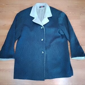 UNION MADE in USA Vtg ALORNA Women's Coat mid-Long black jacket  L/XL Wool-Blend